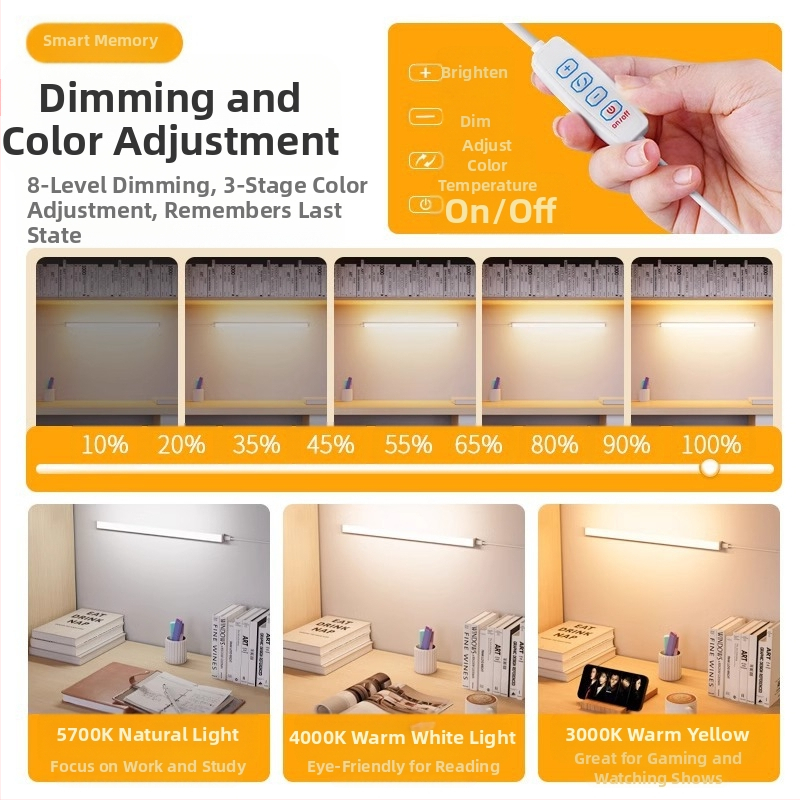 LED juostinė stalo lempa bendrabutyje, USB magnetinis tvirtinimas, akių apsauga, 220V įvadas