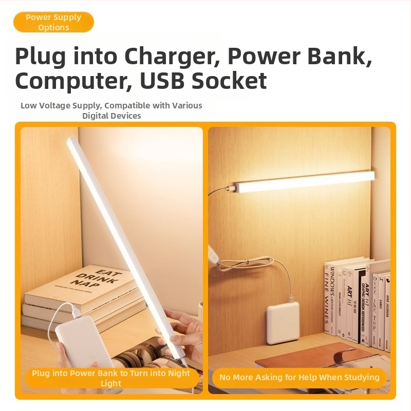 LED juostinė stalo lempa bendrabutyje, USB magnetinis tvirtinimas, akių apsauga, 220V įvadas