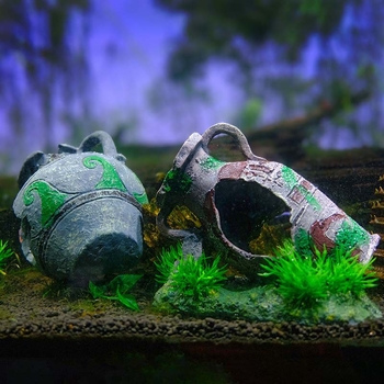 Κρεμαστό διακοσμητικό ενυδρείου – ρητίνη, στυλ φθαρμένων αγγείων, διακόσμηση ενυδρείου