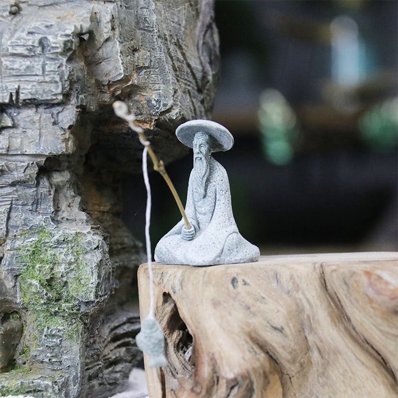 Figura ribara za vrt – pješčenjak, kineski stil, ukrasni krajolik za rockery i bonsaje, polu ručna i polu mehanička izrada, završna obrada pijeskom