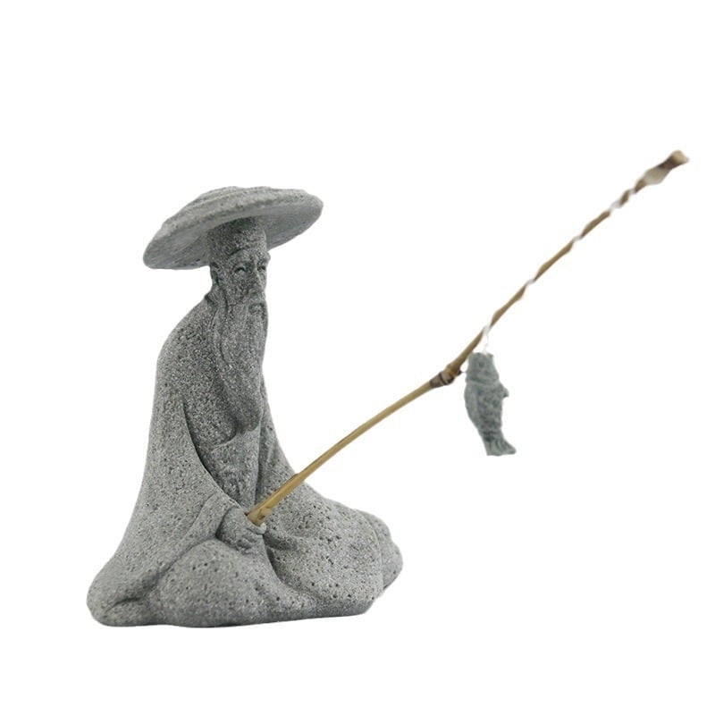 Άγαλμα ψαρά για κήπο – ψαμμίτης, κινέζικο στυλ, διακόσμηση τοπίου με μπονσάι, ημιχειροποίητη και ημιμηχανική κατασκευή, επιφάνεια αμμοβολής