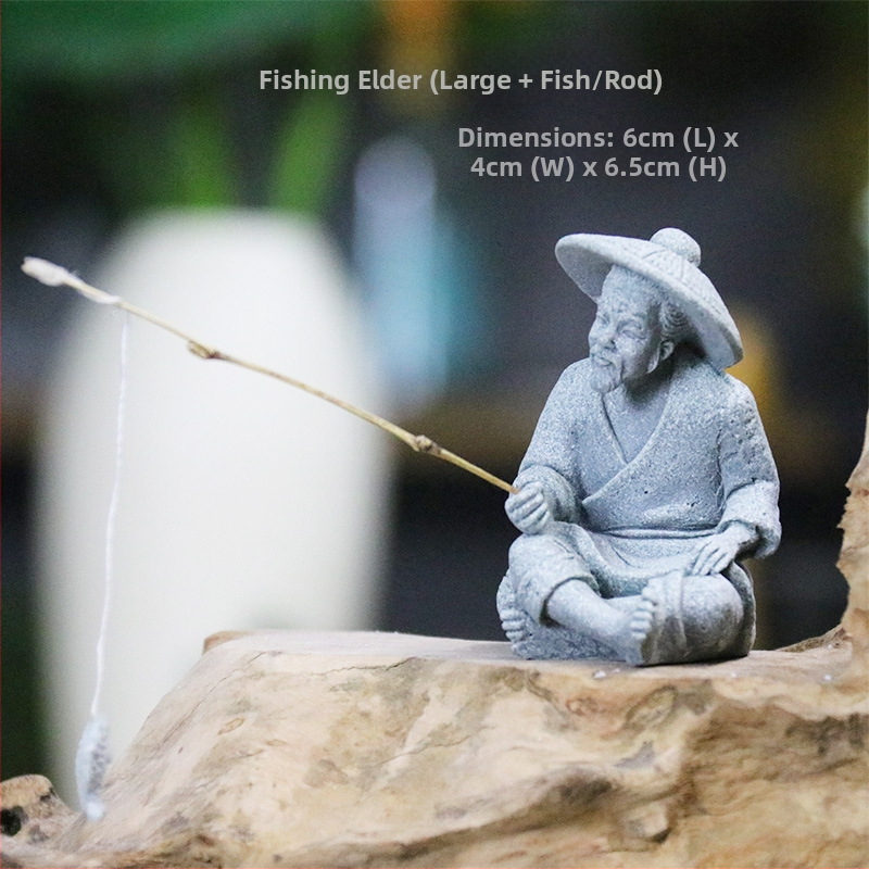 Άγαλμα ψαρά για κήπο – ψαμμίτης, κινέζικο στυλ, διακόσμηση τοπίου με μπονσάι, ημιχειροποίητη και ημιμηχανική κατασκευή, επιφάνεια αμμοβολής