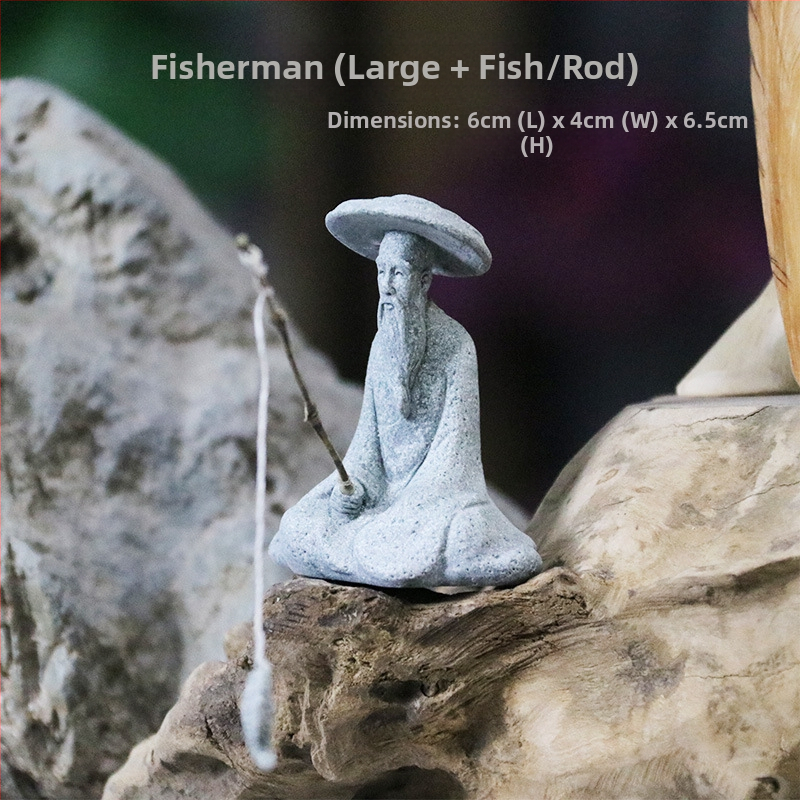 Άγαλμα ψαρά για κήπο – ψαμμίτης, κινέζικο στυλ, διακόσμηση τοπίου με μπονσάι, ημιχειροποίητη και ημιμηχανική κατασκευή, επιφάνεια αμμοβολής