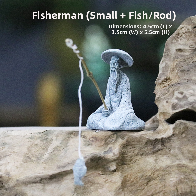 Άγαλμα ψαρά για κήπο – ψαμμίτης, κινέζικο στυλ, διακόσμηση τοπίου με μπονσάι, ημιχειροποίητη και ημιμηχανική κατασκευή, επιφάνεια αμμοβολής
