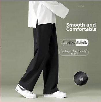 Ανδρικά παντελόνια σπορ-καθημερινά σε κορεατικό στιλ, ίσια γραμμή, καλοκαίρι, μεσαία μέση, μίγμα πολυεστέρα
