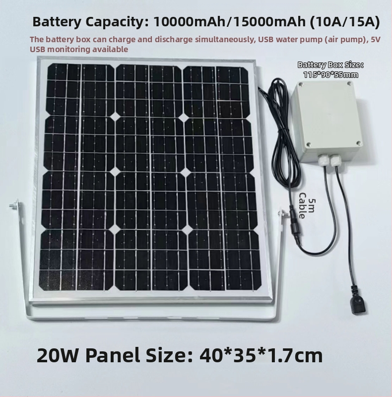 Слънчев панел за външно зареждане с двойни USB изходи, регулируем изход 5V/12V DC и захранване за съхранение на енергия