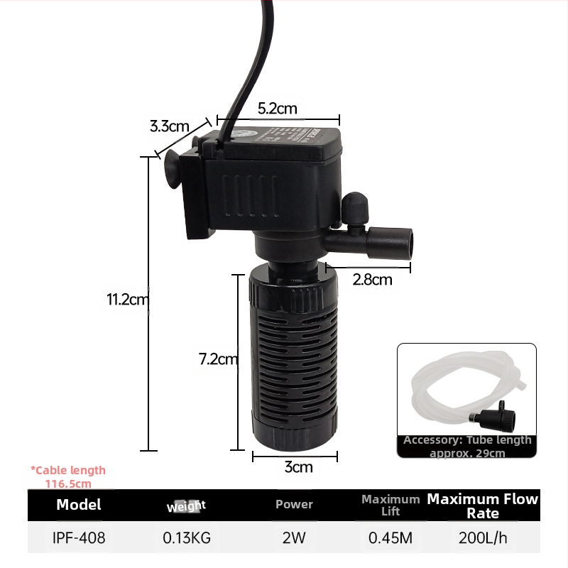 Garix Mini akvārija filtrs — iebūvēts kluss filtrēšanas kameras un skābekļa sūknis, trīs vienā; plastmasas korpuss, 0,16 kg