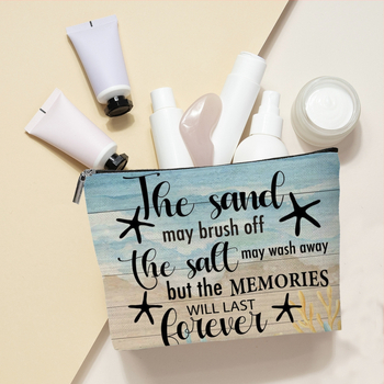 Τσαντάκι μακιγιάζ παραθερισμών με μοτίβο γραμμάτων, πολυεστέρας, χωρίς επένδυση, κατάλληλο για αποθήκευση, unisex