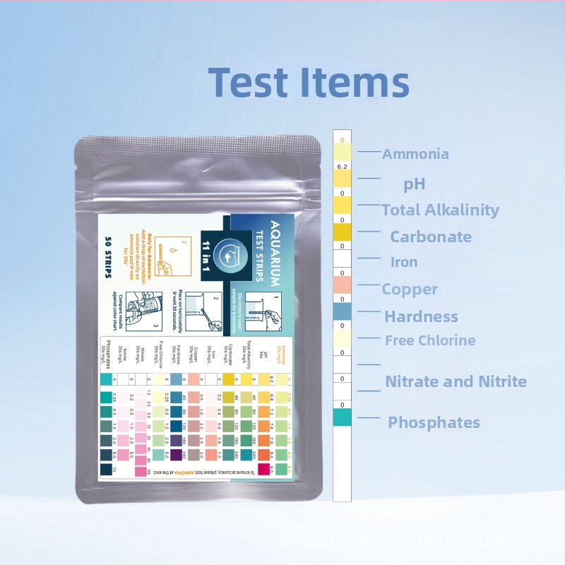Lefu 11-в-1 тест ленти за аквариумна вода – твърдост, pH, амоняк, остатъчен хлор, нитрит