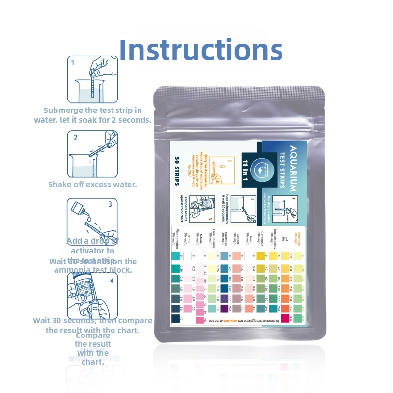 Lefu 11-в-1 тест ленти за аквариумна вода – твърдост, pH, амоняк, остатъчен хлор, нитрит