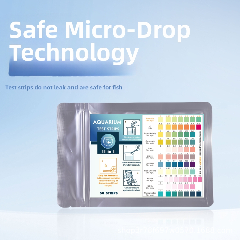 Lefu 11-в-1 тест ленти за аквариумна вода – твърдост, pH, амоняк, остатъчен хлор, нитрит