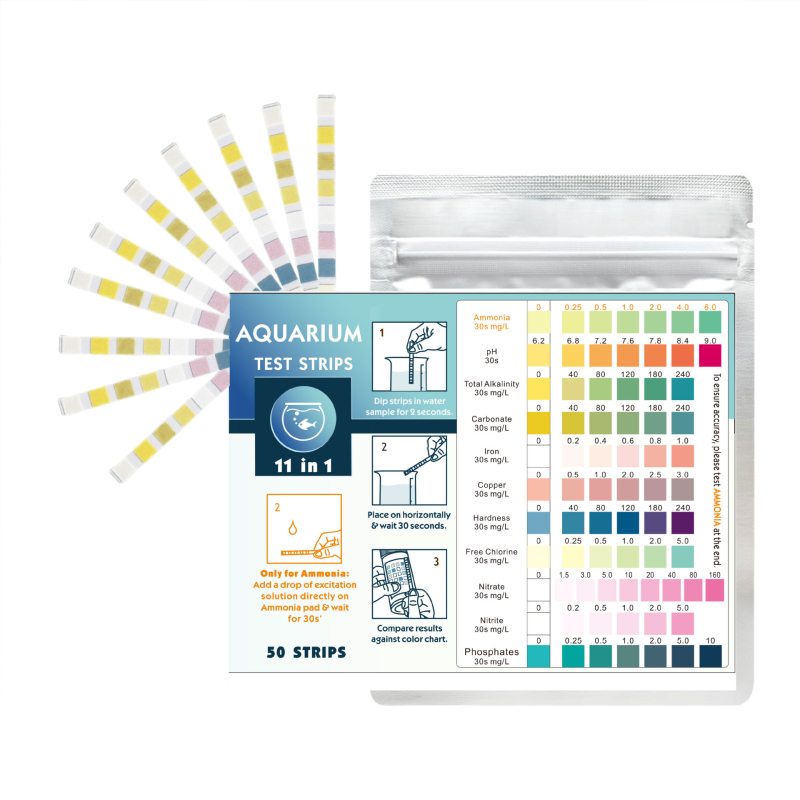 Lefu 11-in-1 testavimo juostelė akvariumo vandens kokybei – kietumas, pH, amoniakas, likutinis chloras, nitritas
