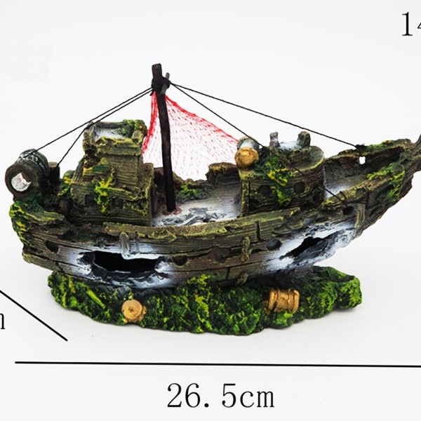 Akvārija ainavas dekors: pirātu kuģa vraks ar lidmašīnu un zemūdeni — videi draudzīga sveķu materiāla, ainavu veidošana, simulēts vraks, dekoratīvs akvārijs