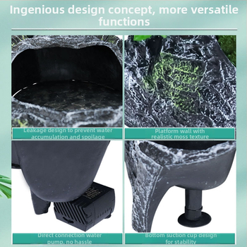 Bruņurupucim paredzēta sauļošanās un kāpšanas platforma ar slēptuvi un trim atverēm – materiāls: sveķi; ainavu veidošana; zīmols Barbarous Growth