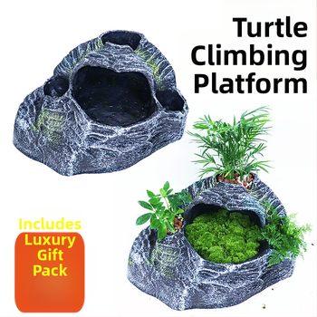 Bruņurupucim paredzēta sauļošanās un kāpšanas platforma ar slēptuvi un trim atverēm – materiāls: sveķi; ainavu veidošana; zīmols Barbarous Growth