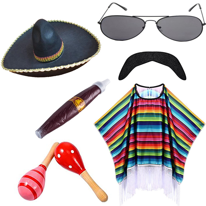 Мексиканска пелерина за Хелоуин и косплей, унисекс (Основен материал: полиестер 80–90%, Вторичен материал: памук <30%, Подходящи поводи: косплей/парти, Възраст: 25–29 г.)