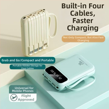 Power Bank 20000 mAh ar iekšējo kabeli, 3C sertifikāts, QC2.0, 10W izeja, modelis jxp715, piemērots lidojumiem un ātrvilcieniem
