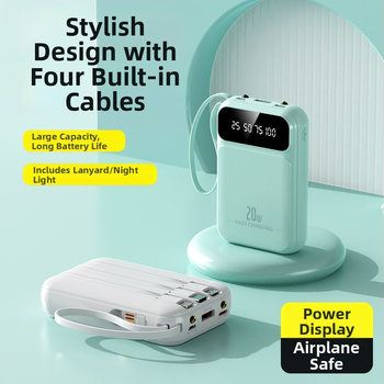 Power Bank 20000 mAh ar iekšējo kabeli, 3C sertifikāts, QC2.0, 10W izeja, modelis jxp715, piemērots lidojumiem un ātrvilcieniem