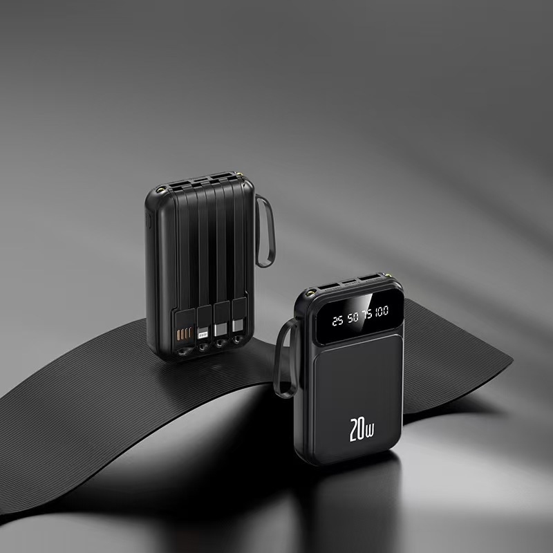 Power Bank 20000 mAh ar iekšējo kabeli, 3C sertifikāts, QC2.0, 10W izeja, modelis jxp715, piemērots lidojumiem un ātrvilcieniem