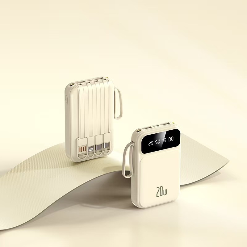 Power Bank 20000 mAh ar iekšējo kabeli, 3C sertifikāts, QC2.0, 10W izeja, modelis jxp715, piemērots lidojumiem un ātrvilcieniem