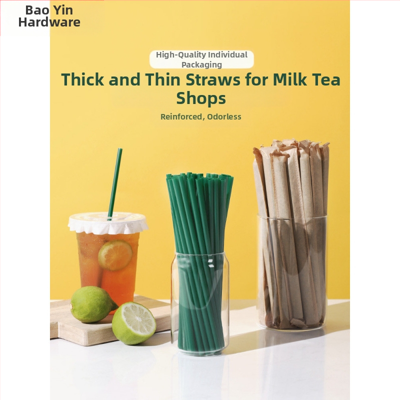 Biaoyin hardware Vienkartiniai storos tiesios šiaudeliai, atskirai įpakuoti, skirtos komercinėms pieno arbatoms parduotuvėms, plastikiniai