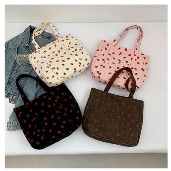 Tote чанта, урбан стил, Corduroy материя, хоризонтална квадратна форма, цип за отваряне, вътрешен джоб за телефон