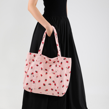 Tote чанта, урбан стил, Corduroy материя, хоризонтална квадратна форма, цип за отваряне, вътрешен джоб за телефон