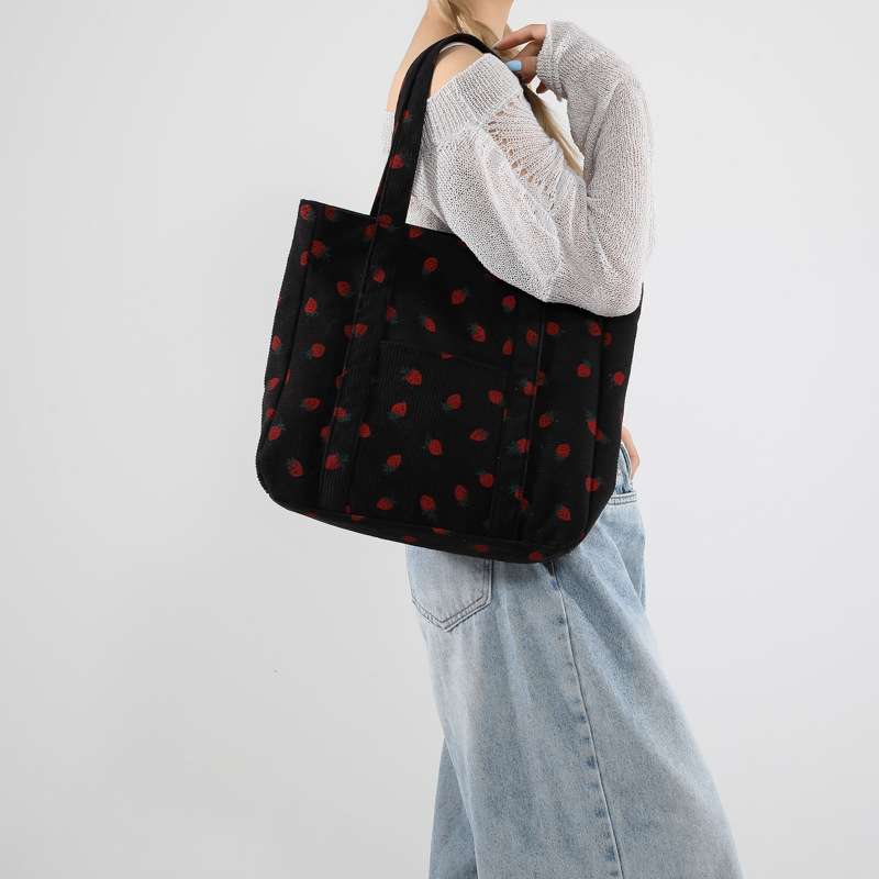 Tote чанта, урбан стил, Corduroy материя, хоризонтална квадратна форма, цип за отваряне, вътрешен джоб за телефон