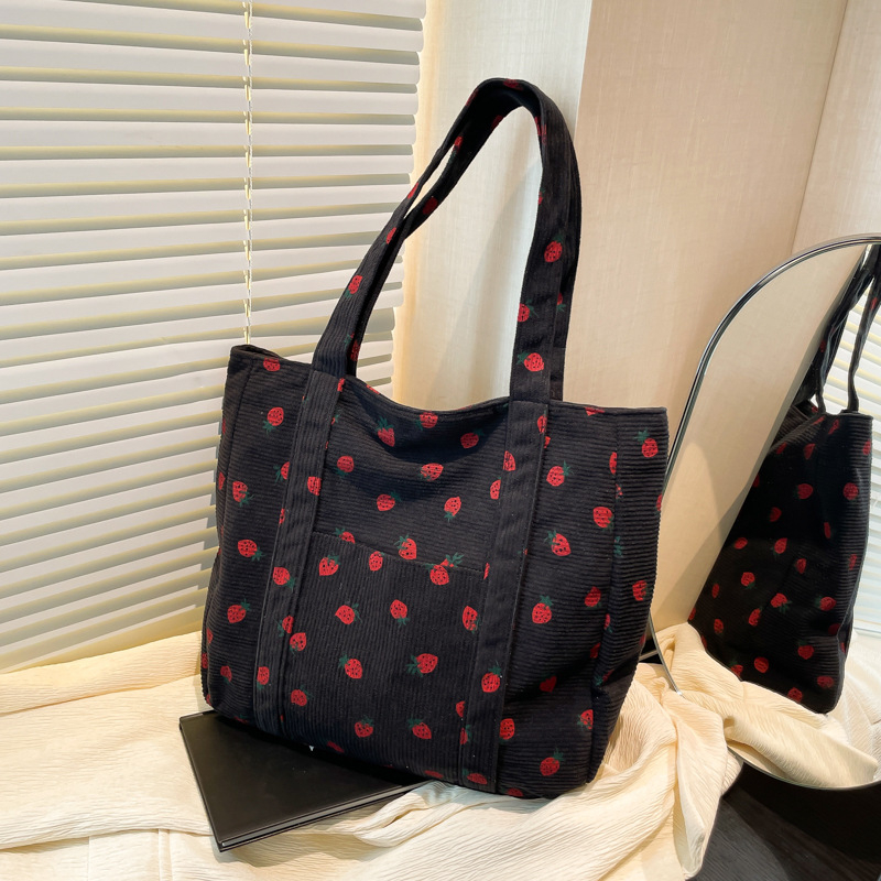 Tote чанта, урбан стил, Corduroy материя, хоризонтална квадратна форма, цип за отваряне, вътрешен джоб за телефон