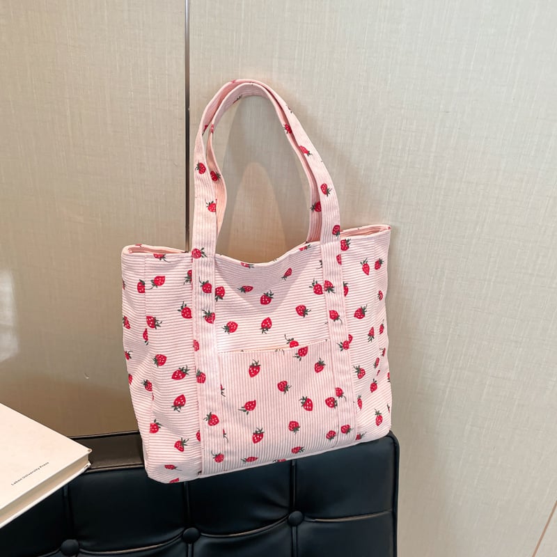 Tote чанта, урбан стил, Corduroy материя, хоризонтална квадратна форма, цип за отваряне, вътрешен джоб за телефон