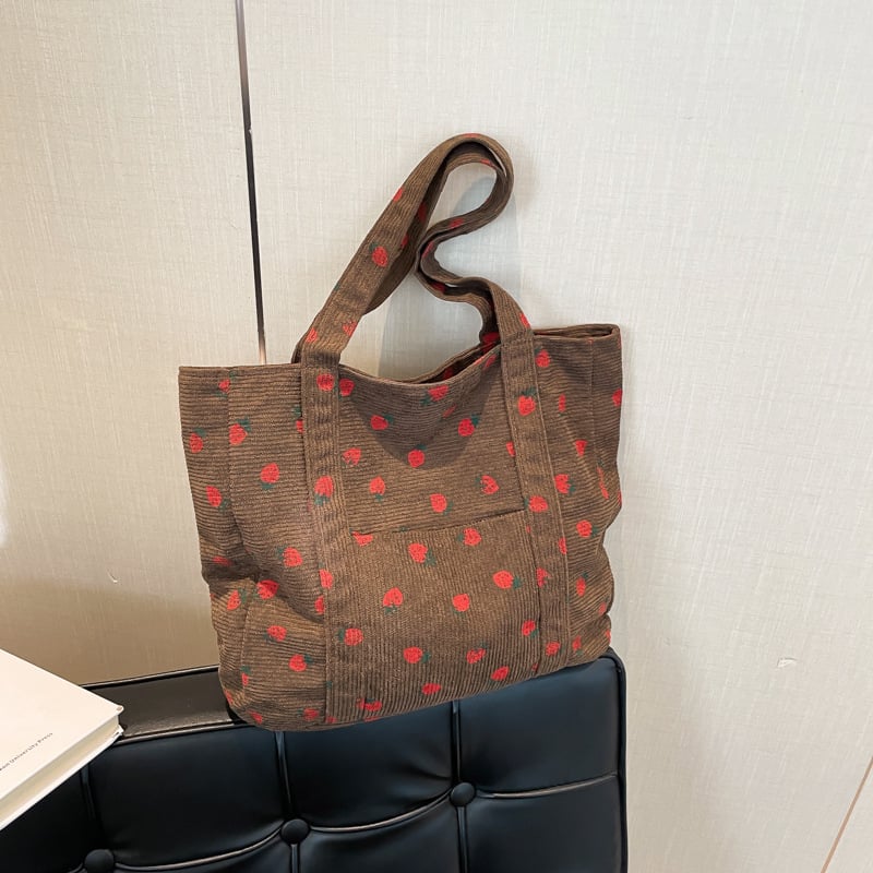 Tote чанта, урбан стил, Corduroy материя, хоризонтална квадратна форма, цип за отваряне, вътрешен джоб за телефон