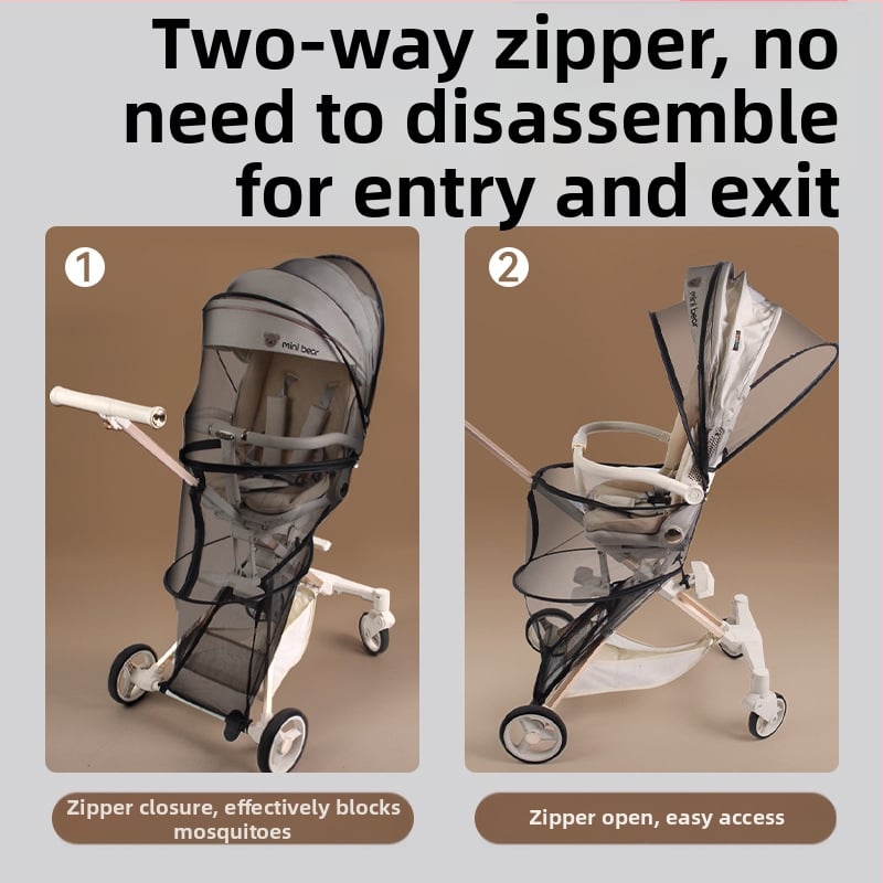 Мрежа против комари за детска количка, с пълно покритие, ветроустойчива, антикомарна, сенник, сгъваема