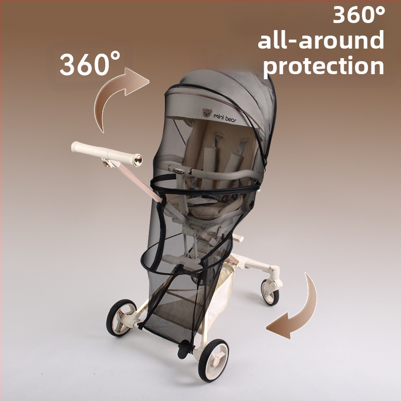 Мрежа против комари за детска количка, с пълно покритие, ветроустойчива, антикомарна, сенник, сгъваема