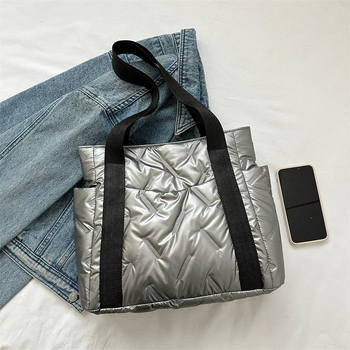 Дамска чанта за рамо в уличен стил, найлон, хоризонтална квадратна форма, цип за затваряне, вътрешен джоб с цип, есен 2024