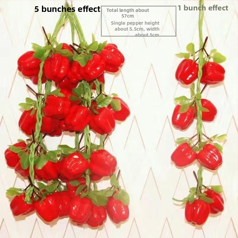 Vaisių ir daržovių vėrinė su kukurūzu, raudonąja paprika, česnaku ir dirbtiniais žemės riešutais – Kinų stiliaus dekoratyvinis aksesuaras namams ir restoranams (dovana bendraklasiams; Kalėdos; naujakuriams)