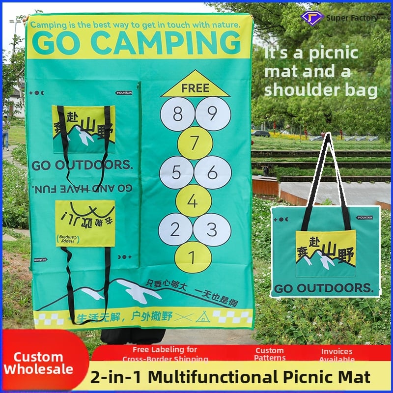 Āra divfunkcionāla piknika sega ar mugursomu, mitrumizturīga un smiltsizturīga, rāvējslēdzējs (Oxford audums 600D, 650 g, 2–4 personām)