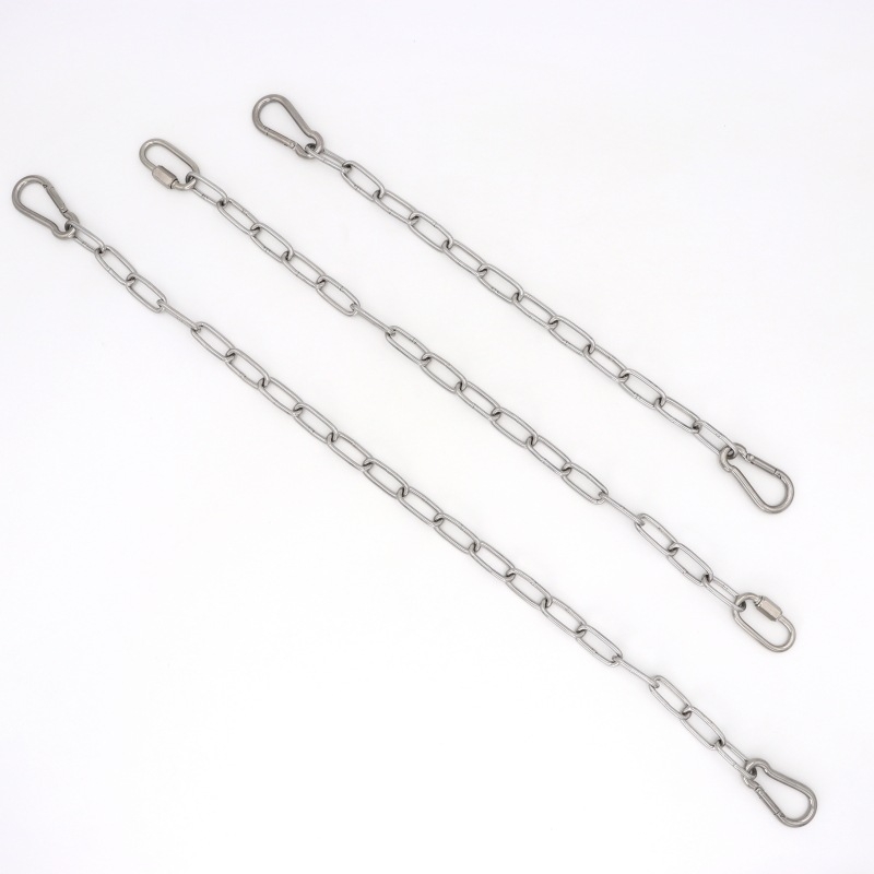 Ανοξείδωτη συγκολλημένη αλυσίδα με καραμπίνερ ελατηρίου και συνδετικό δαχτυλίδι για φόρτωση και κρέμασμα σε κούνια
