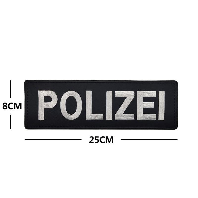 Velcro aizmugurē izšūta uzlīme uz apģērbu ar POLIZEI uzrakstu, Twill audums, zīmols BACK HAND