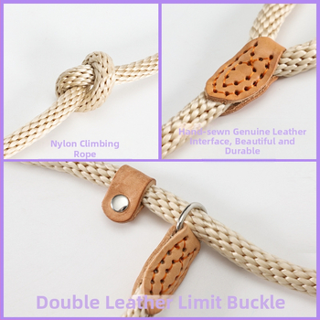 Λαβή έλξης σκύλου με ενσωματωμένο σχοινί – Κανναβο σχοινί, ρυθμιζόμενη, κατάλληλη για μικρούς έως μεγάλους σκύλους, με χειροποίητο δερμάτινο λουρί και περιοριστική αγκράφα