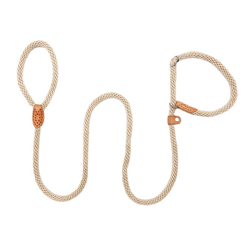 Кучешка каишка за теглене с интегрирана въжена система – конопено въже, регулируема, подходяща за малки, средни и големи породи, ръчно пришита телешка кожа и ограничителна катарама