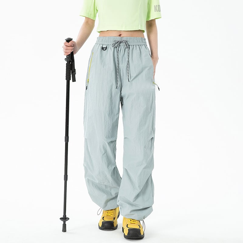 женски панталони в парашютен стил за открито — ветроустойчиви, водоустойчиви, дишащи, бързосъхнещи, полиестер 95%+