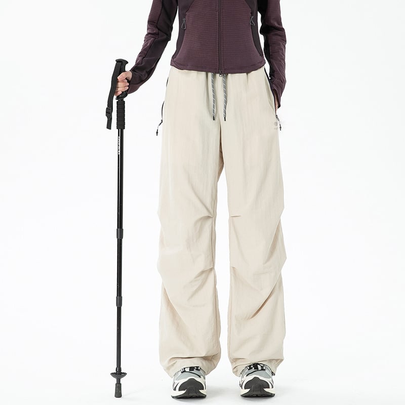 женски панталони в парашютен стил за открито — ветроустойчиви, водоустойчиви, дишащи, бързосъхнещи, полиестер 95%+