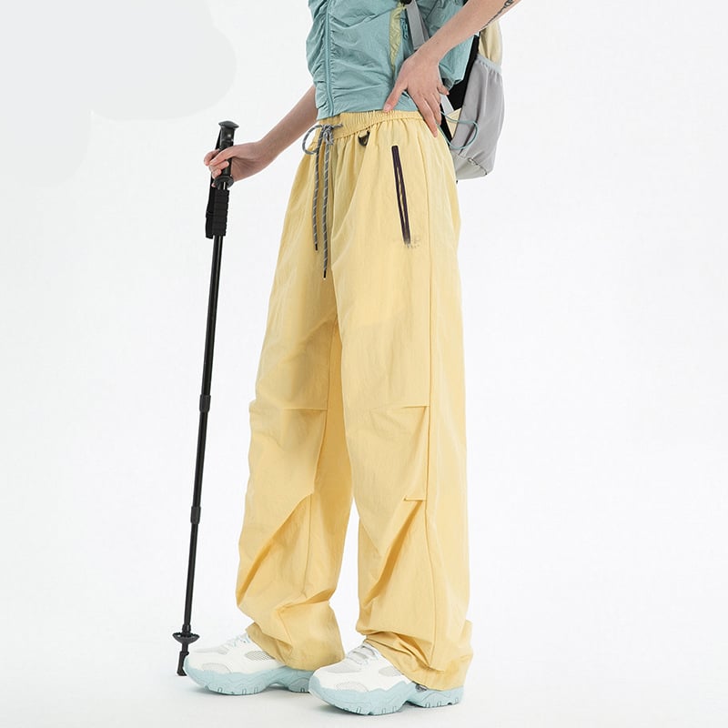 женски панталони в парашютен стил за открито — ветроустойчиви, водоустойчиви, дишащи, бързосъхнещи, полиестер 95%+