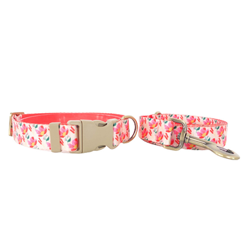 Set zgardă și lesă pentru câini cu model floral | din nylon imitation | pentru câini | stil relaxat | 0,19 kg