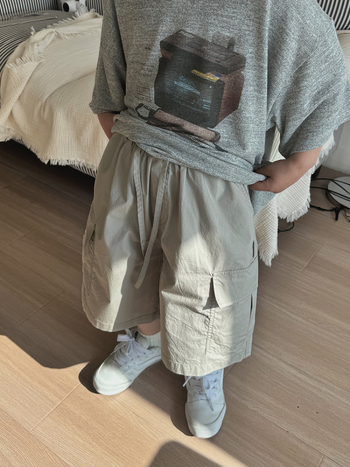 Laste tööshortid, Korea stiilis vaba aja püksid, puuvill 62%, keskjoonel elastne vöö, lühikesed püksid