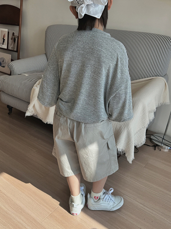 Παιδικά εργασιακά κοντά παντελόνια, κορεατικού στυλ casual, βαμβάκι 62%, μέση με ελαστικό, κοντό μήκος