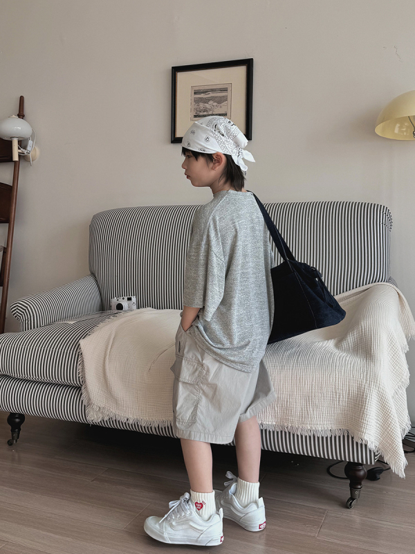 Laste tööshortid, Korea stiilis vaba aja püksid, puuvill 62%, keskjoonel elastne vöö, lühikesed püksid