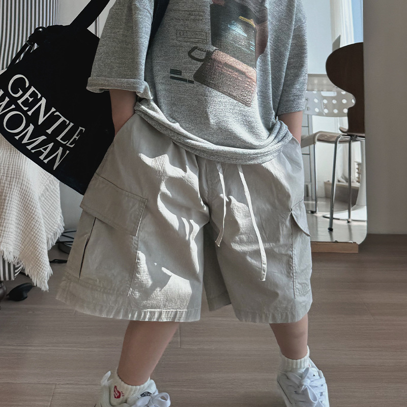 Laste tööshortid, Korea stiilis vaba aja püksid, puuvill 62%, keskjoonel elastne vöö, lühikesed püksid