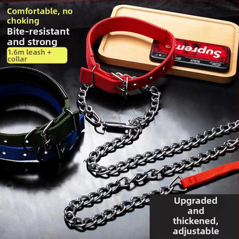 Λουρί σκύλου από μεταλλική αλυσίδα, ανθεκτικό στο δάγκωμα, ρυθμιζόμενο με αυτόματο κούμπωμα