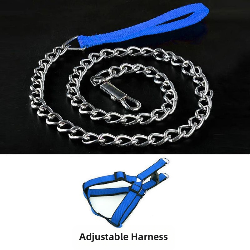 Кучешка каишка от желязна верига, устойчива на ухапвания, регулирана с автоматична катарама